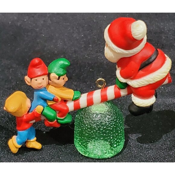Avon SANTA'S SEE-SAW Christmas Ornament Santa elf on gumdrop teeter totter 1983 - Picture 5 of 10